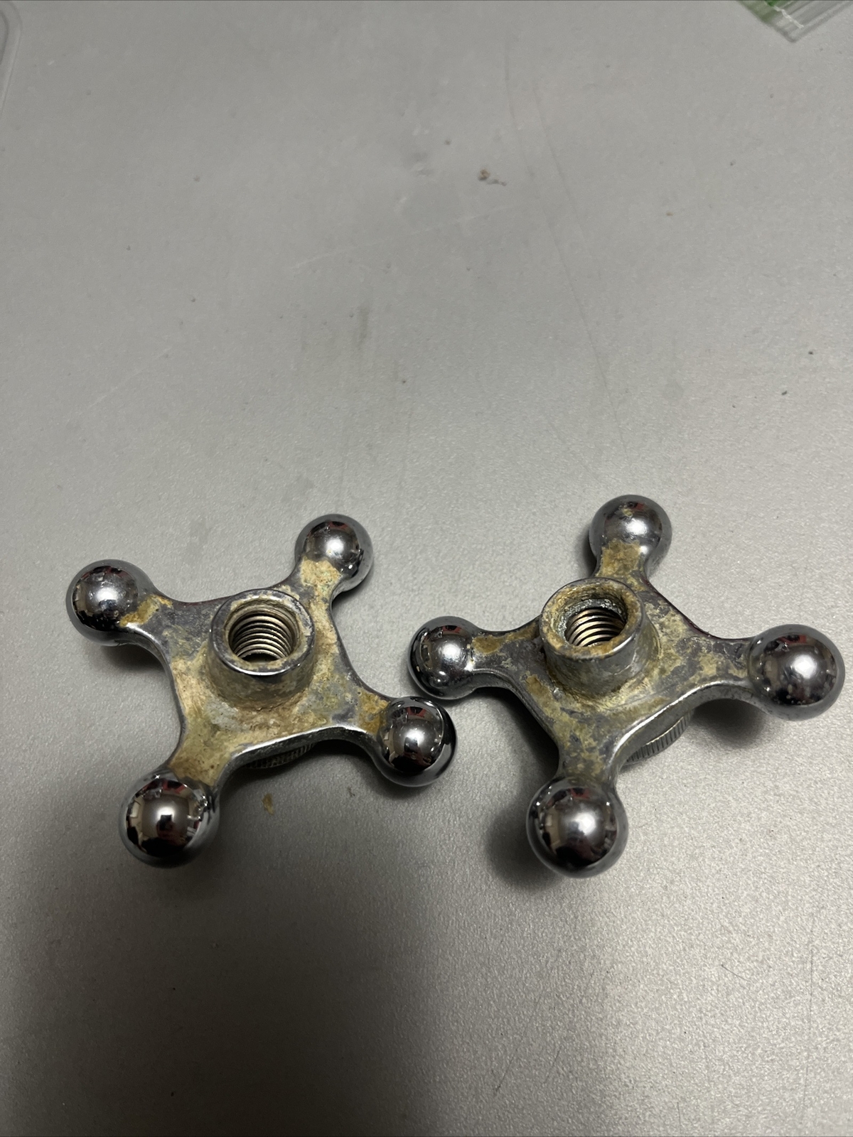 Chrome Porcelain Faucet Handle Set HOT/COLD VINTAGE Brass Cross Handle