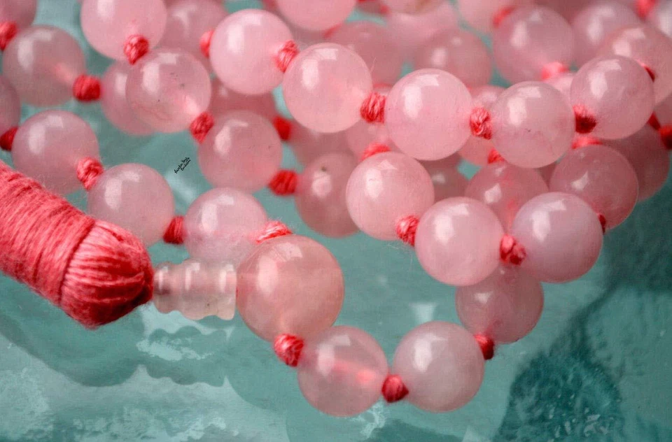 Handmade 10mm Rose Quartz Mala Bead Necklace - Healing Heart Chakra - Image 3 of 4