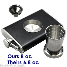 Leather Clad Stainless Steel FLASK with Funnel & Built-in Collapsible Shot Glass