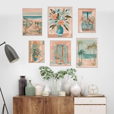 Boho Illustration Printable Wall Art - Botanical Vases with Flowers