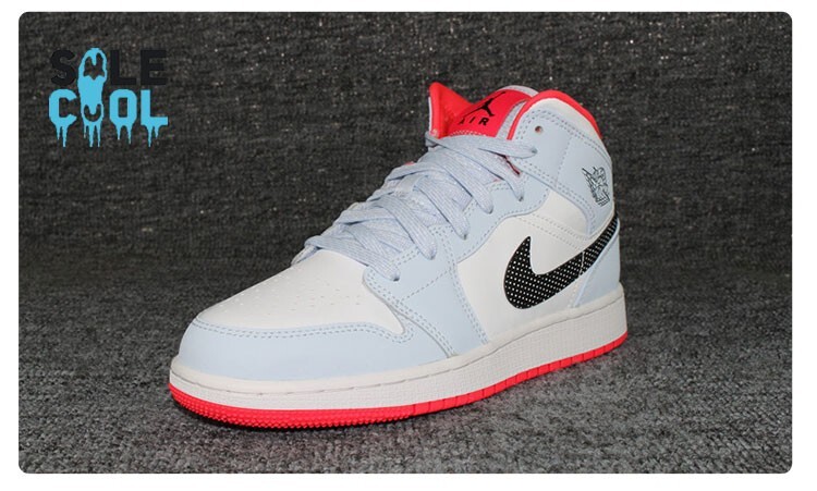 Air Jordan 1 Mid GS Half White Polka Dot Swoosh Shoes 555112