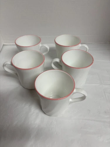 Corelle Pink Rim Coffee/ Teacup Mug Vintage Corning Swirl 90s Set of 5