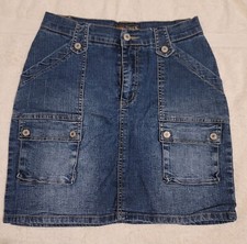 Route 66 Stretch Fit Dark Wash Pocket Zip / Button Denim Jean Skirt Size 8 EUC