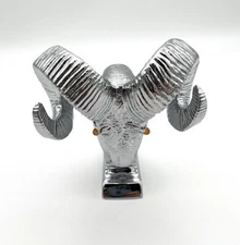 Universal Chrome Metal Ram Head Hood Ornament w/ Illuminated Eyes