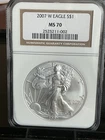 2007 W BURNISHED AMERICAN SILVER EAGLE MS70