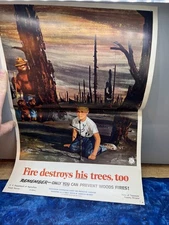 Vintage Smokey The Bear Fires Destroy Forest Fire Prevention Ad Poster Sign 1956