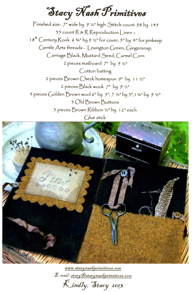 Embroidered Mustard Seed Manor Sewing Book Pattern, Stacy Nash Primitives - Image 2 of 2