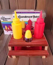 Vintage Gemco The Condiment Picnic Table Camping Set Salt Pepper Ketchup Mustard