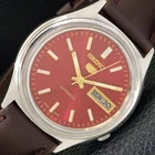 JAPAN VINTAGE SEIKO 5 AUTOMATIC MENS RED COLOR DIAL WATCH a702640-1