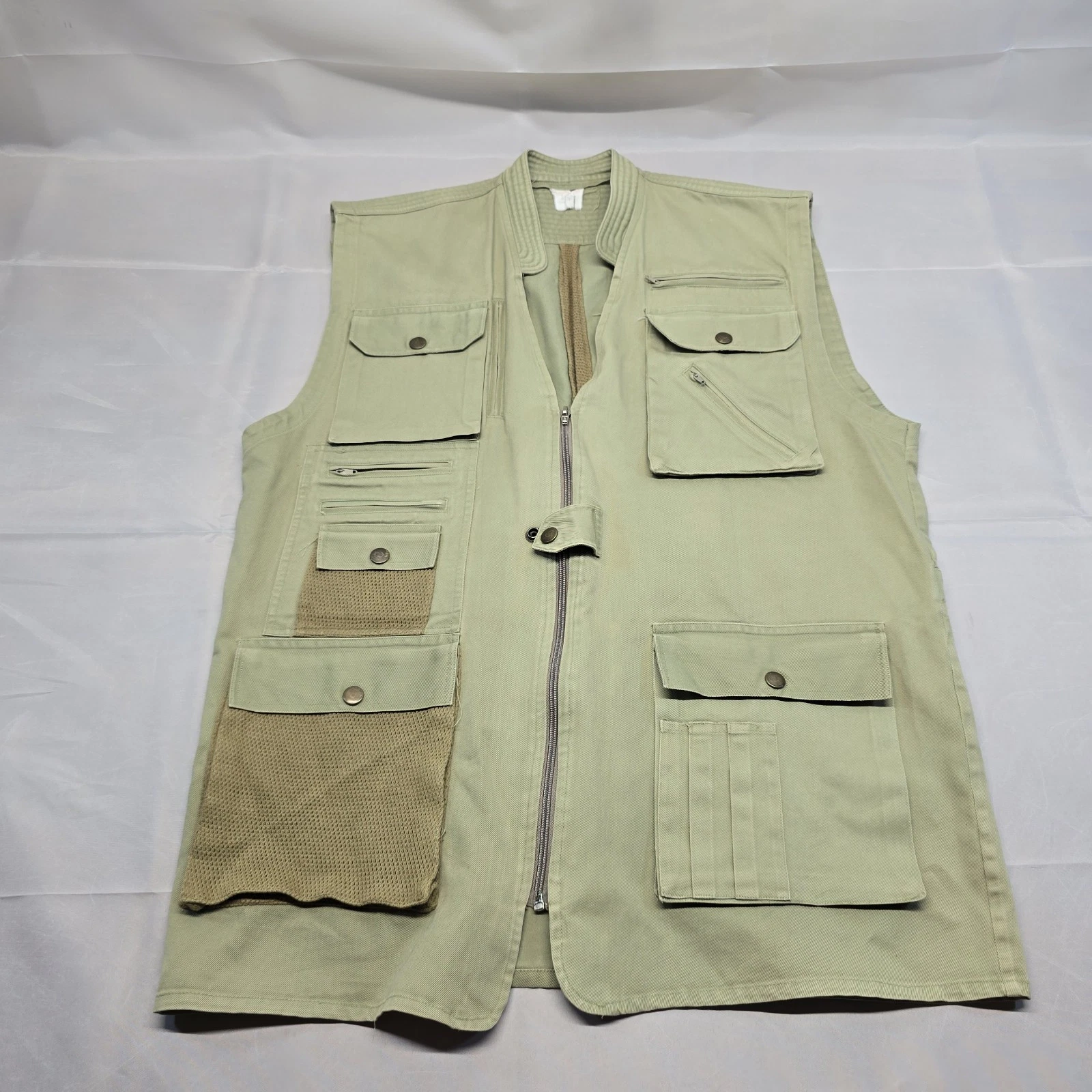 VTG Safari Journalist Travel Cargo Hunting Vest Fishing Army Green Large Mesh