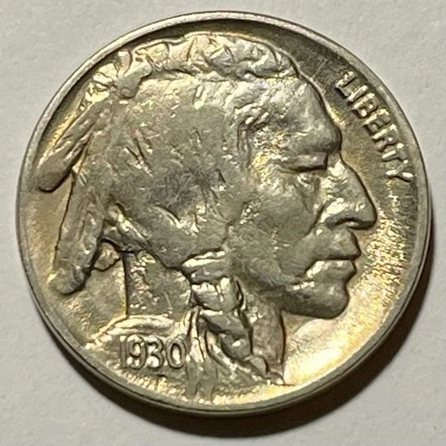 Beautiful Golden Toned Antique 1930-P Buffalo/Indian Head Nickel CHOICE AU