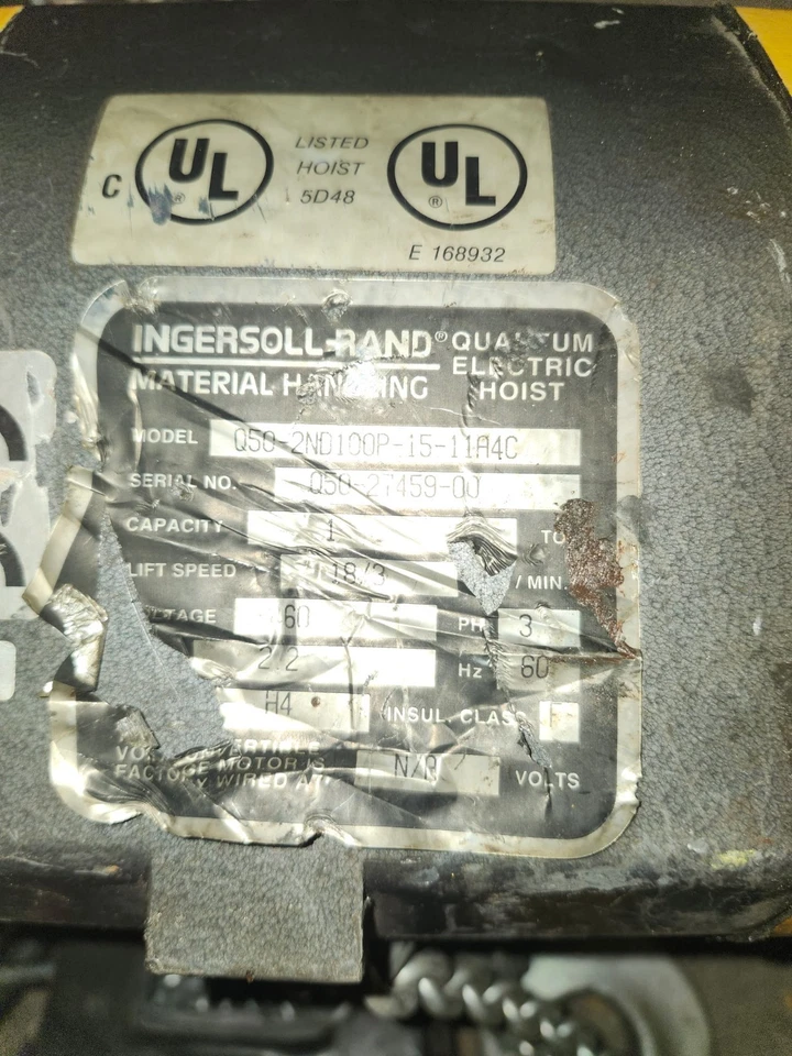 1 TON INGERSOLL RAND electric Chain Hoist, 12' Lift, 480v - Image 4 of 4