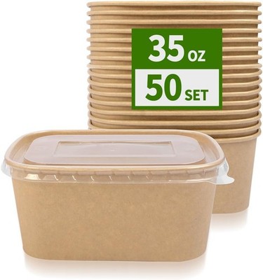 35 oz Paper Meal Prep Containers with Lids 50 Pack Hot and Cold Use |