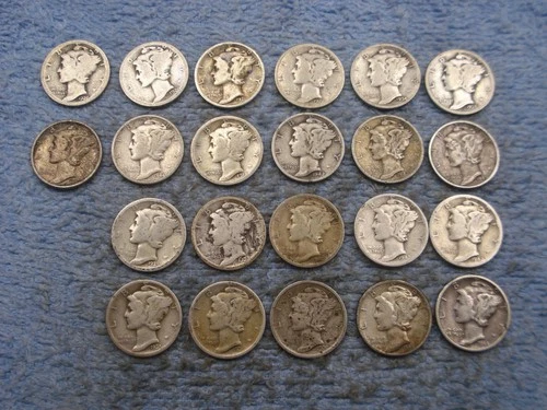 22 SILVER MERCURY DIMES WITH DATES  AND PROBLEMS lot 73