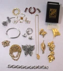 18-pc Vintage Variety Lot Signed Costume Jewelry ~ Trifari, Monet, JJ, Roma etc