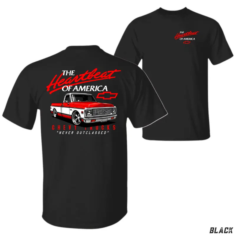 Heartbeat of America Chevy Trucks T-Shirt – Classic Red C10 Pickup Graphic Tee