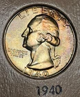 1940 P Philadelphia Toning 1940 S San Francisco Washington Silver Quarters 25C