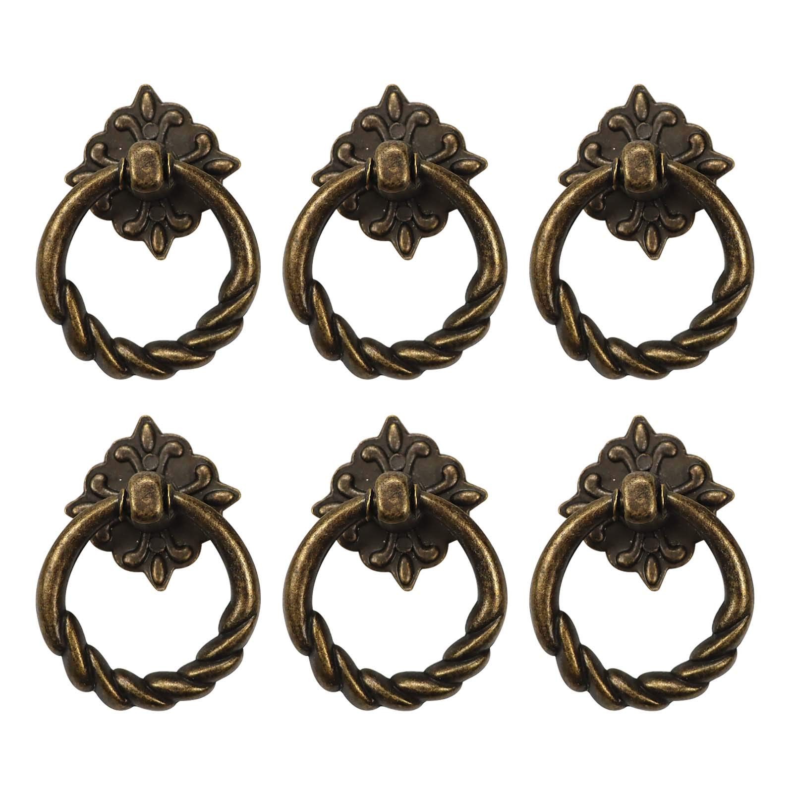 6 Pcs Vintage Drop Rings Knobs Pull Handles for Dresser Drawer Cabinet Cupboard