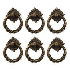 6 Pcs Vintage Drop Rings Knobs Pull Handles for Dresser Drawer Cabinet Cupboard