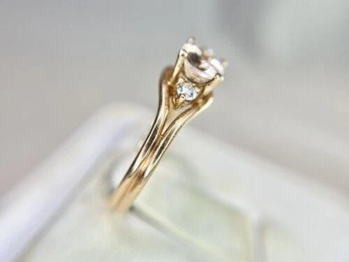 Anillo vintage de oro rosa de 14k natural redondo diamante ovalado melocotón morganita este oeste Foto 3 de 4