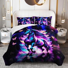 Purple Unicorn Comforter Set Full Size for Girls Kids, Cartoon Kawaii Unicorn...