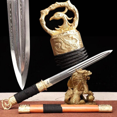 Dagger Sword Copper Phoenix Chinese KungFu/Ring Head Tang Jian Sharp Damascus