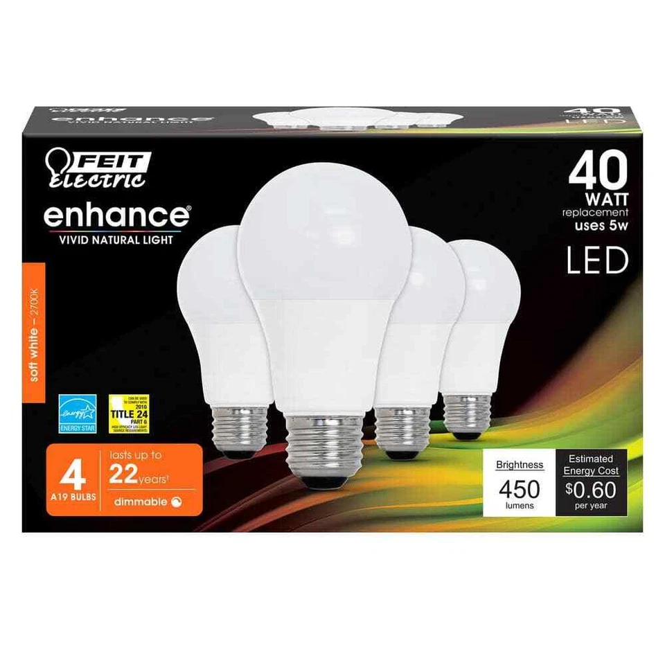 Feit Electric 40-Watt Equivalent A19 Dimmable LED Light Bulb Soft White 4-Pack - Image 3 of 4