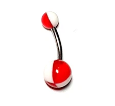 Belly Ring Acrylic Beach Ball Red/White Non Dangle Naval Steel 