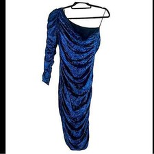 Vintage 90s metallic blue off shoulder tight dress size small