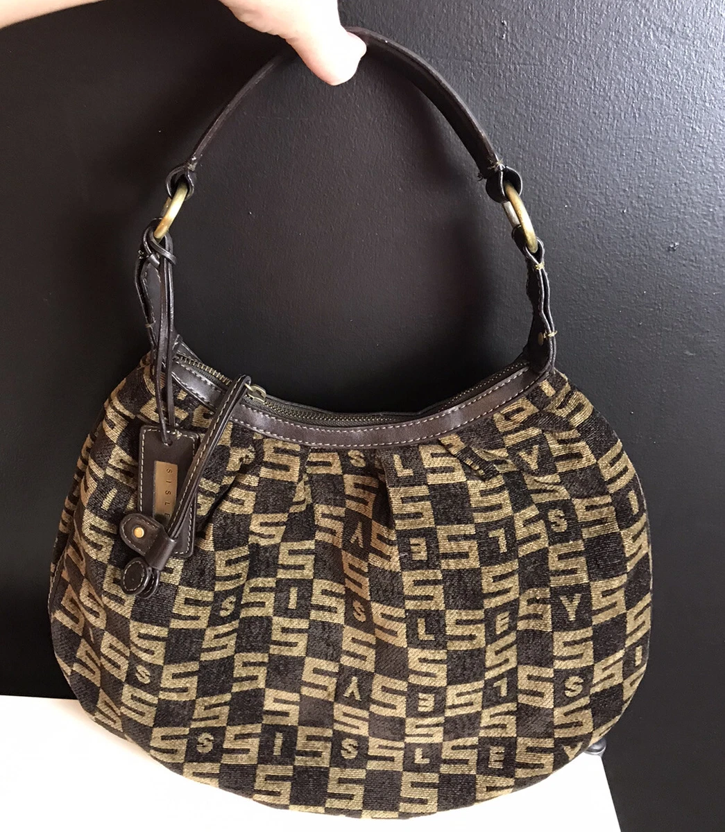 SISLEY Italian Purse Shoulder Bag Tan Brown S Monogram Tapestry Handbag  Beige | eBay