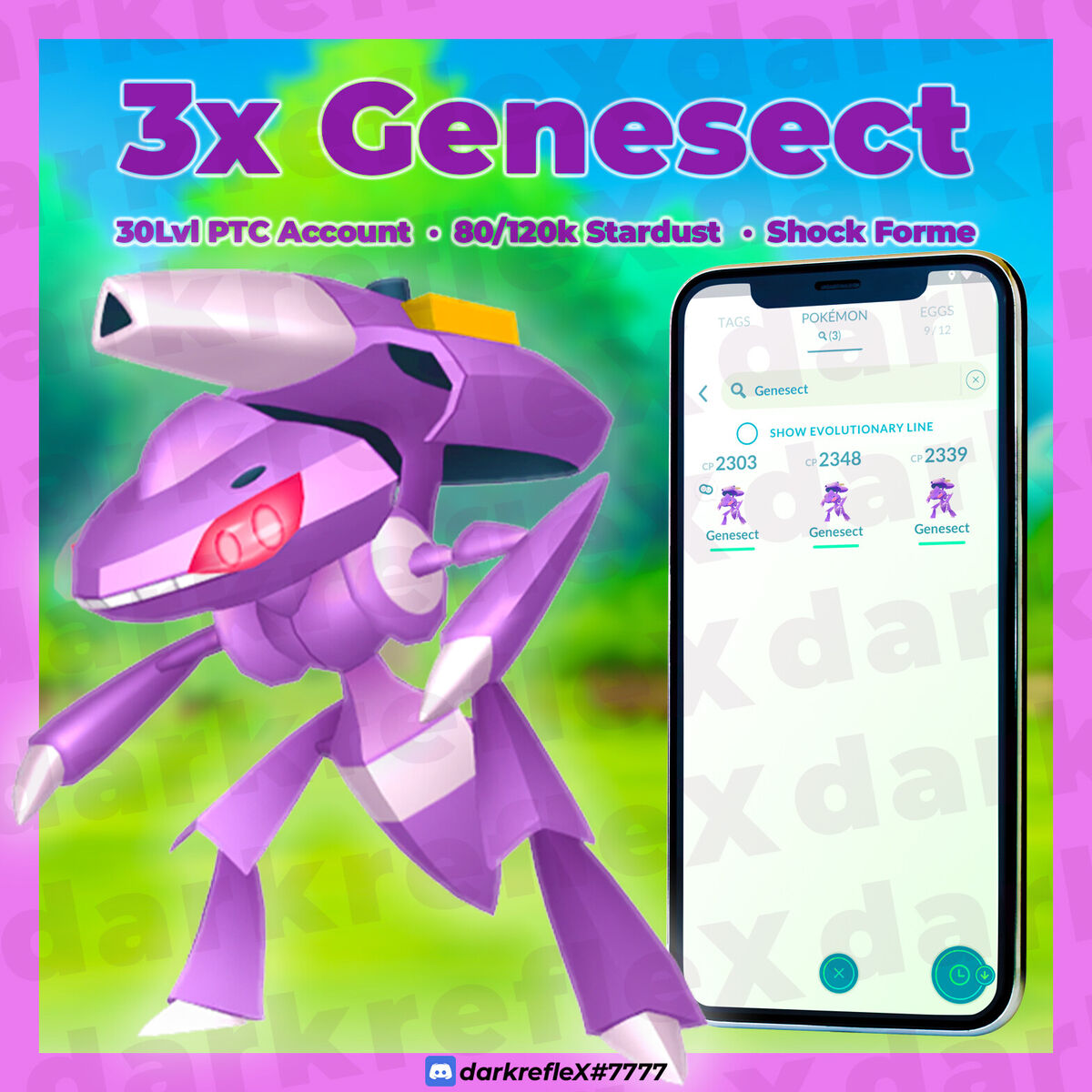 Pokemon Genesect (Shock) / Shiny / 3x, 30lvl PTC Acc, 80/120k Stardust