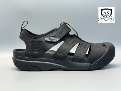 Crocs Yukon Fisherman Black Leather Closed Toe Sandals MULTI