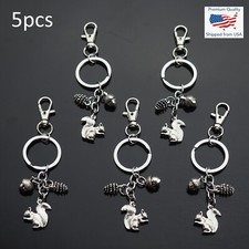 5pcs - Squirrel Keychain Eating Nut Acorn Pine Cone Nature Charms Key Chain Cilp