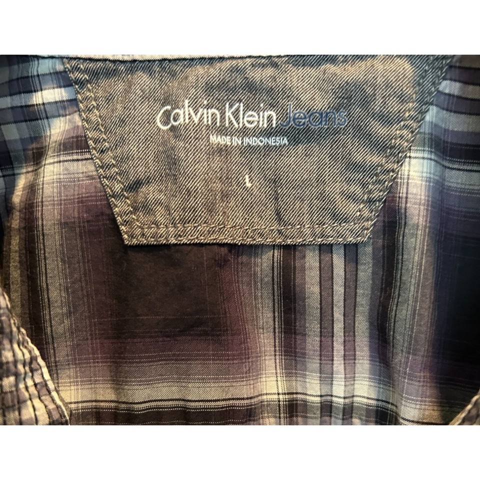 Calvin Klein Jeans Long Sleeve Shirt Large, Cotton Purple Gray Plaid eBay