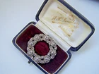 VINTAGE 925 SOLID STERLING SILVER HEATHERGEMS MARCASITE ONYX BROOCH PENDANT RING