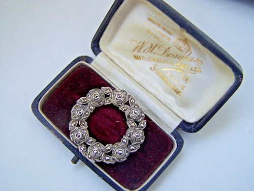 VINTAGE 925 SOLID STERLING SILVER HEATHERGEMS MARCASITE ONYX BROOCH PENDANT RING