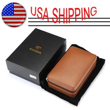 Portable Cigar Holder Case Cedar Wood Leather Travel Humidor Box 4 Cigars Brown