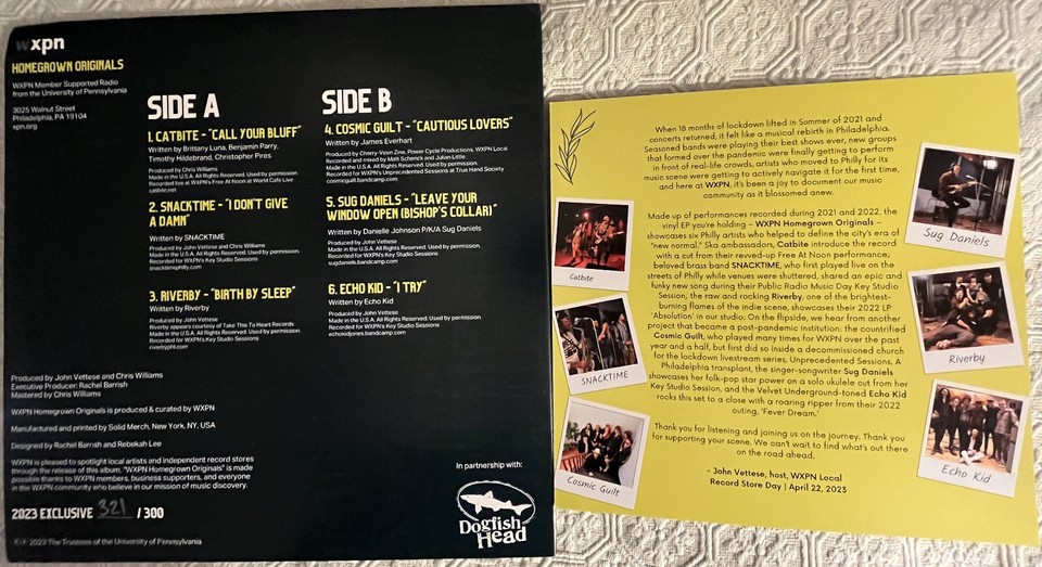 33 Rpn Record Insert WXPN RADIO STATION AUTOGRAPHED HOME GROWN ORIGINALS 33 RPM RECORD 2023 ...