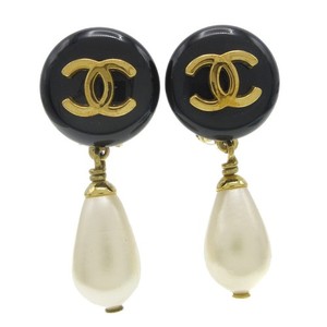 Authentic Chanel Cc Dangle Metal With Faux Pearl Gold Gold_Plated Earrings Jewelry