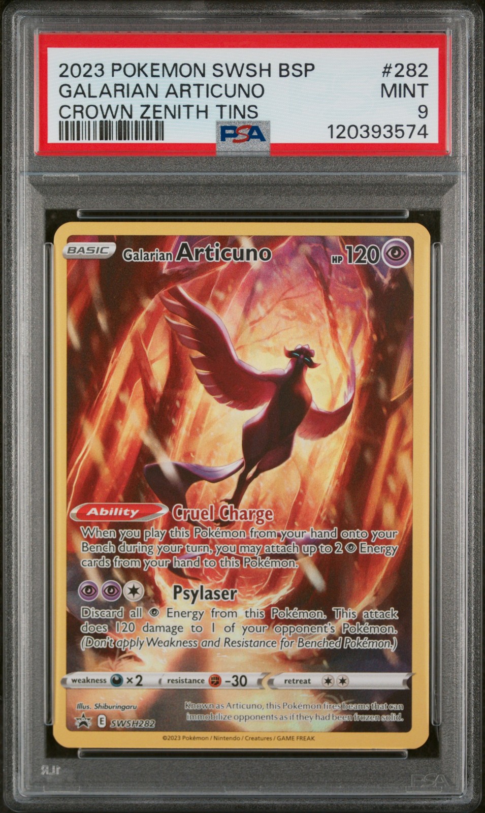 2023 POKEMON SWSH BLACK STAR PROMO CROWN ZENITH TIN #282 GALARIAN ARTICUNO PSA 9