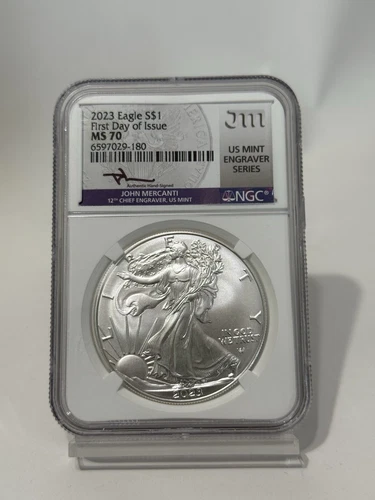 2023 American Silver Eagle NGC MS70 FIRST DAY OF ISSUE MERCANTI Signed MES
