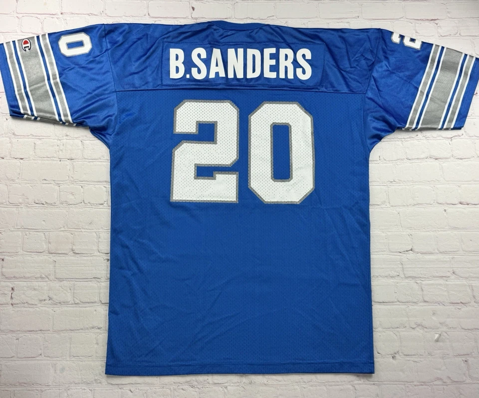 复古 90 年代 Barry Sanders 底特律狮子队 #20 冠军球衣蓝色 48 XL 码 — 第 2/4 张图片