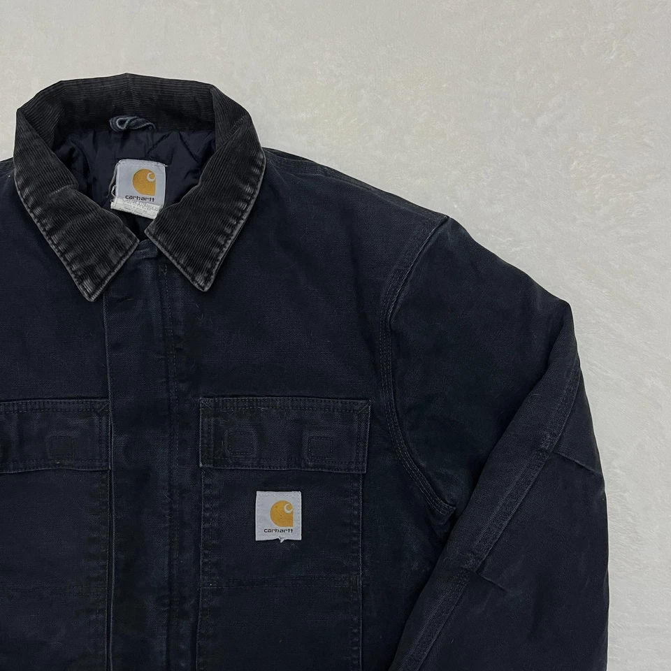 Chaqueta Carhartt Para Hombre Pequeña Regular Negra Pato Acolchada Forrada Cuello Pana C03 Foto 4 de 4