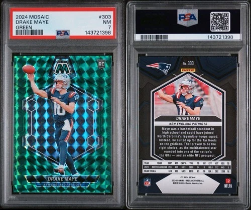 2024 Panini Mosaic Green #303 Drake Maye Rookie Card PSA 7 New England Patriots