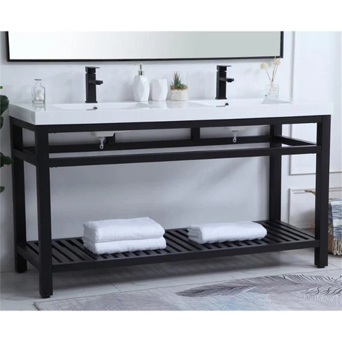 Elegant Decor Raya 60" Double Resin Top Metal Bathroom Vanity in Black - Picture 2 of 14