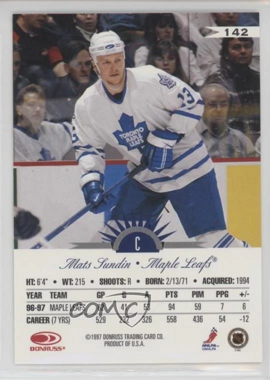 1997-98 Leaf Mats Sundin #142 HOF - Image 2 of 2
