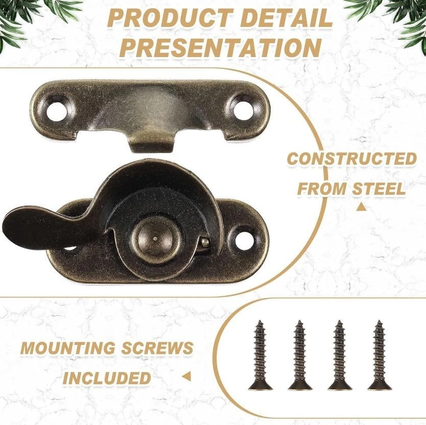 20 Pack Steel Window Sash Lock Antique Brass Replacement for Single Double Hung - Image 4 of 4