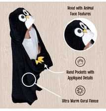 Lazy One Wearable Hooded Blanket for Kids, Animal Hooded Blanket (Penguin)