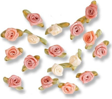 100 Pcs 15Mm Multicoloured Mini Rose Flowers Satin Ribbon Bows Appliques DIY Sew
