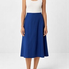 TALBOTS Blue Vintage Cotton Embroidered Midi Tea Length A-Line Skirt
